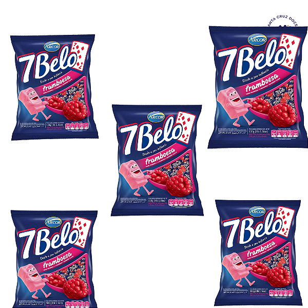 Kit c/ 5 pacotes de Bala sabor framboesa 7 BELO - pct. 500g