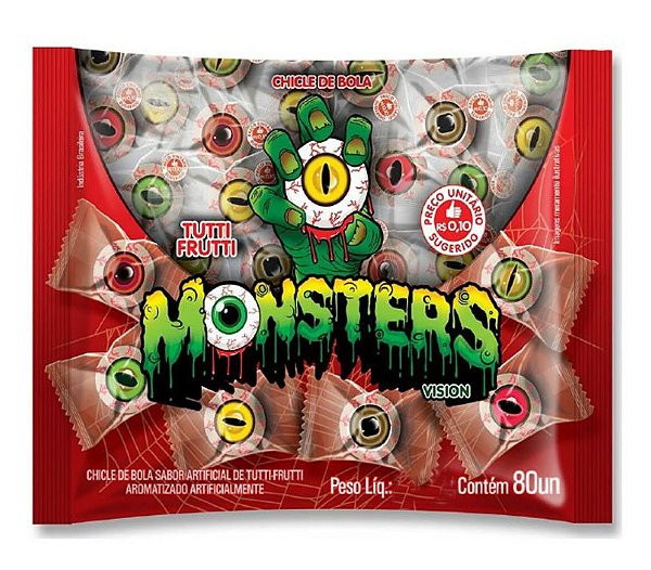 Chicle de Bola Tutti-Frutti Monster Vision 440g c/ 80 un