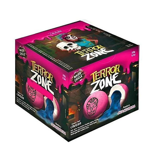 Chiclete de Bola TERROR ZONE Caveira sabor Framboesa 320g c/ 40 un