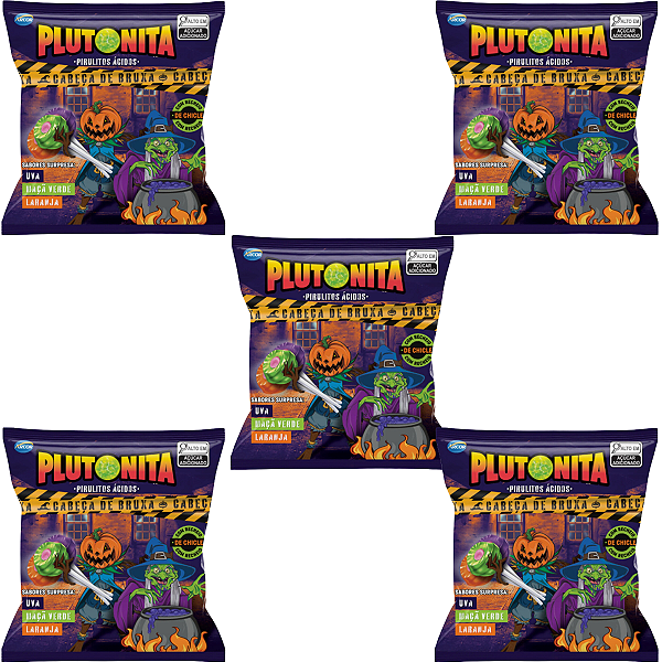 Kit 5 Pirulito Plutonita Arcor Pirulitos Ácidos (Maça Verde, Uva, Laranja) 500g c/ 30 un