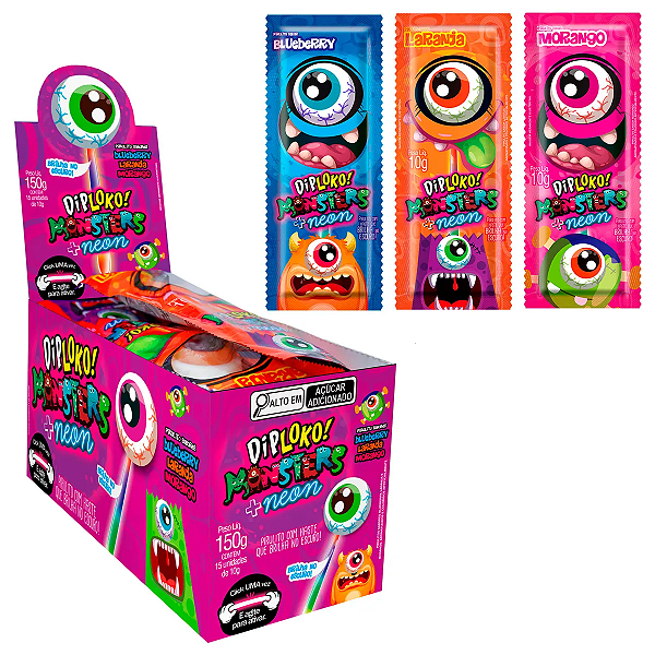 Pirulito DIPLOKO Monster + Neon 300g - c/ 15 un