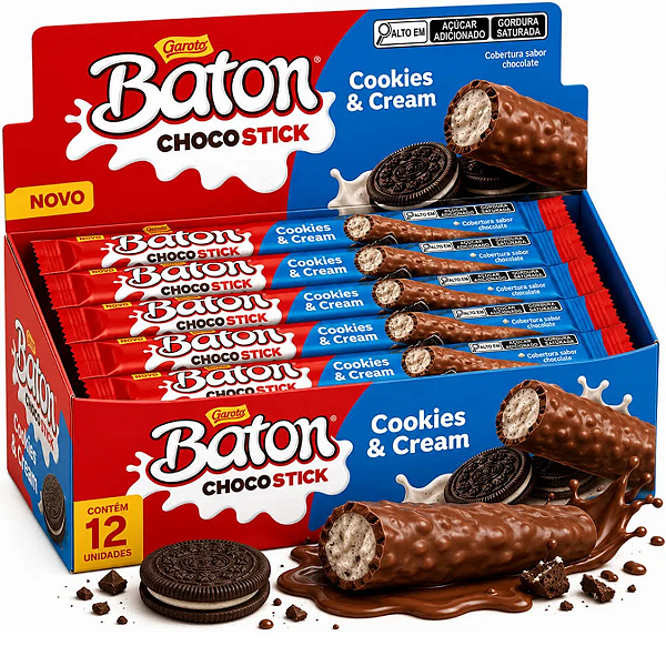 Chocolate Garoto Baton Choco Stick Cookies & Cream - c/12un