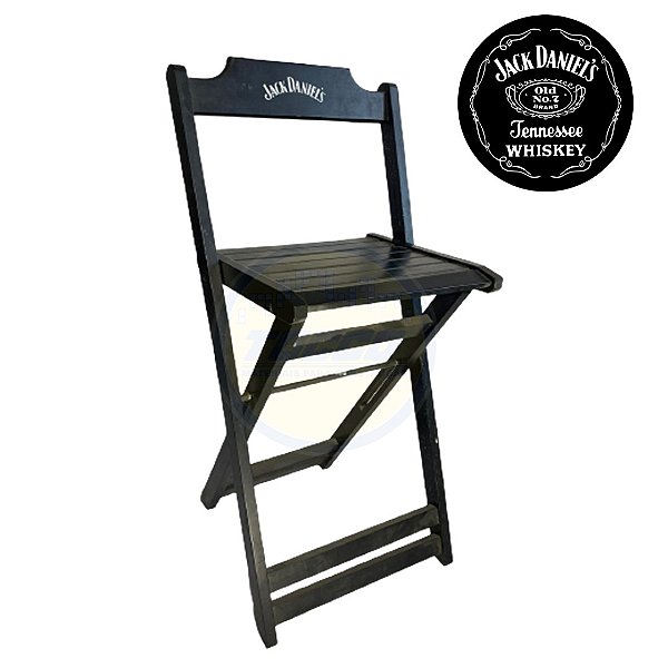 Cadeira Madeira Alta Fimap Bistrô Imbuia Preta Estampa Jack Daniel