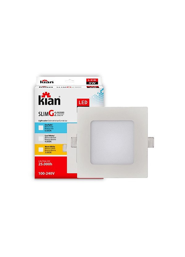 Luminaria Led Kian Embutir Quadrada 3W Biv Slim (Luz Bco)