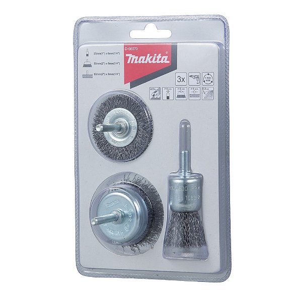 Conjunto Escova Aço Makita para furadeira com 3 peças D-66070
