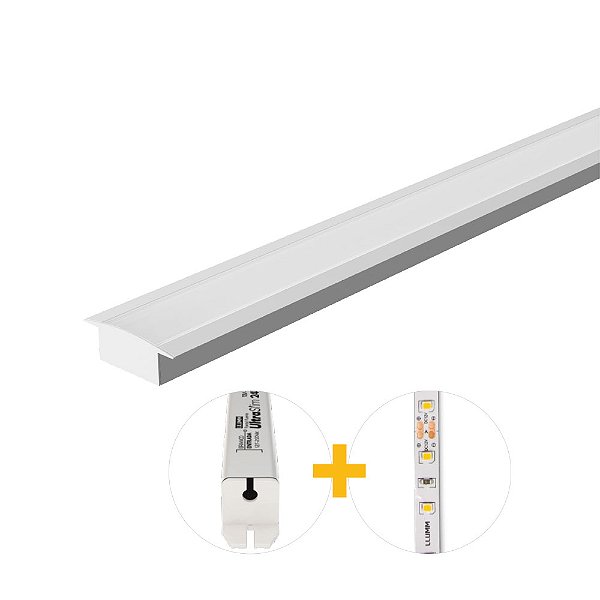Kit Perfil De Embutir Plug And Play 15W/M 3K Branco 1m 25X8Mm 2A 12V Llumm Bronzearte