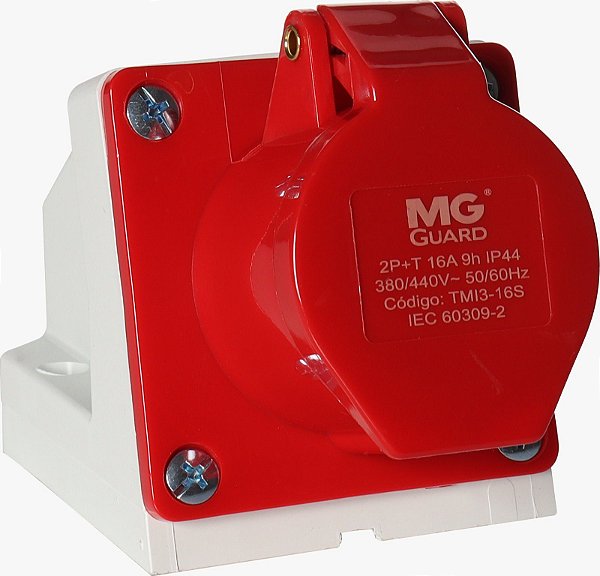 Tomada Margirius Sobrepor Industrial 3P 16A Vermelho 9H IP44 21603