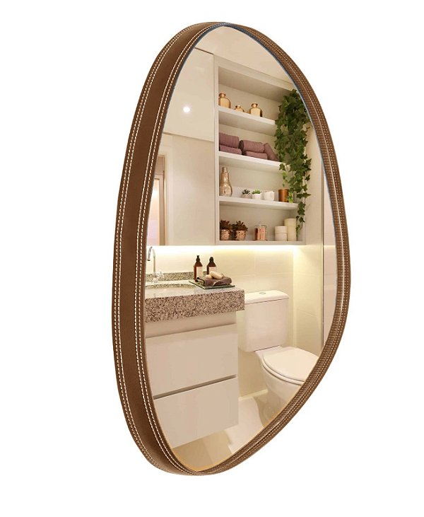 Espelho Orgânico Marsala com Borda cor Caramelo 60x40cm Vmex