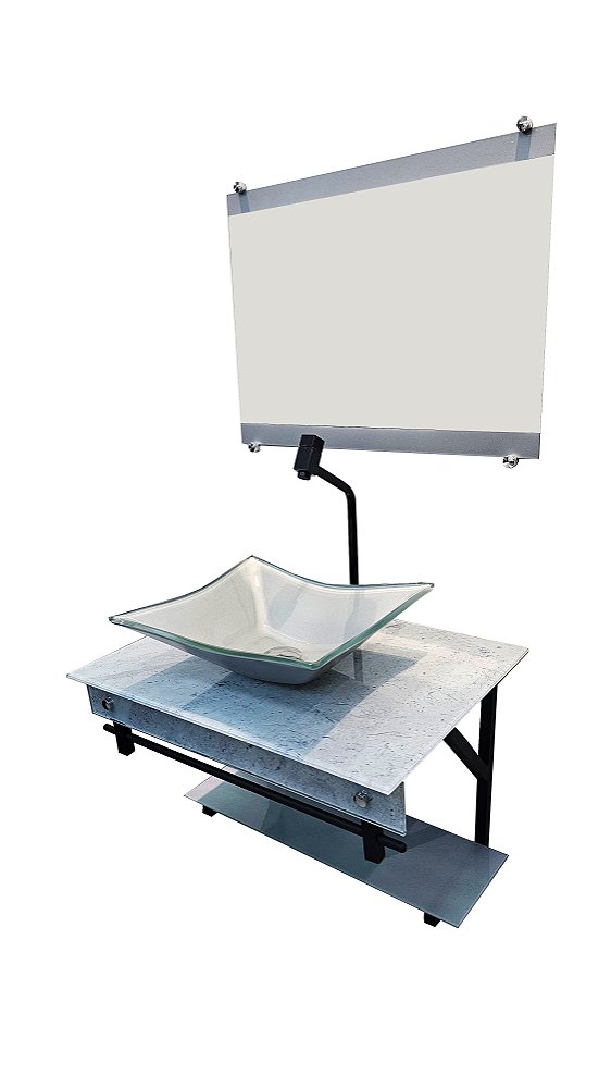 Gabinete de Vidro Miami Luxo com Cuba e Espelho Vmex Calacata Cimento 60x45cm