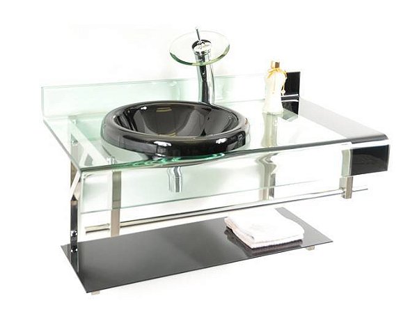 Gabinete de Vidro Texas Luxo com Cuba Vmex Preto 60X50cm