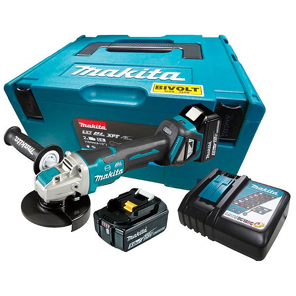 Esmerilhadeira Lixadeira Makita Angular DGA519RTJ 4.1/2 Com 2 baterias de 5Ah com Carregador e Maleta