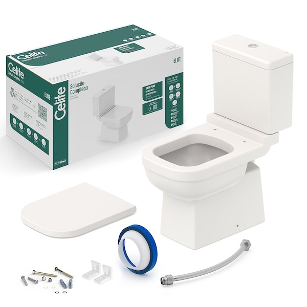 Kit Completo Celite Vaso Sanitário com Caixa Acoplada Elite Beige, Assento PP SoftClose e Kit de Instalação