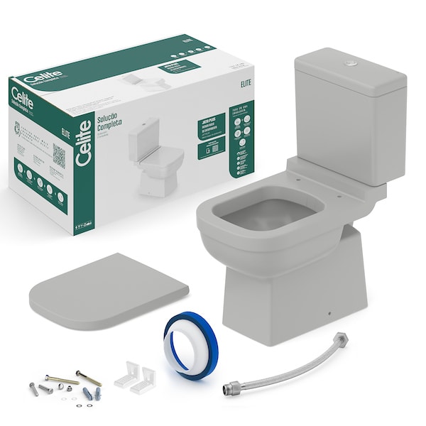 Kit Completo Celite Vaso Sanitário com Caixa Acoplada Elite Stone, Assento PP SoftClose e Kit de Instalação