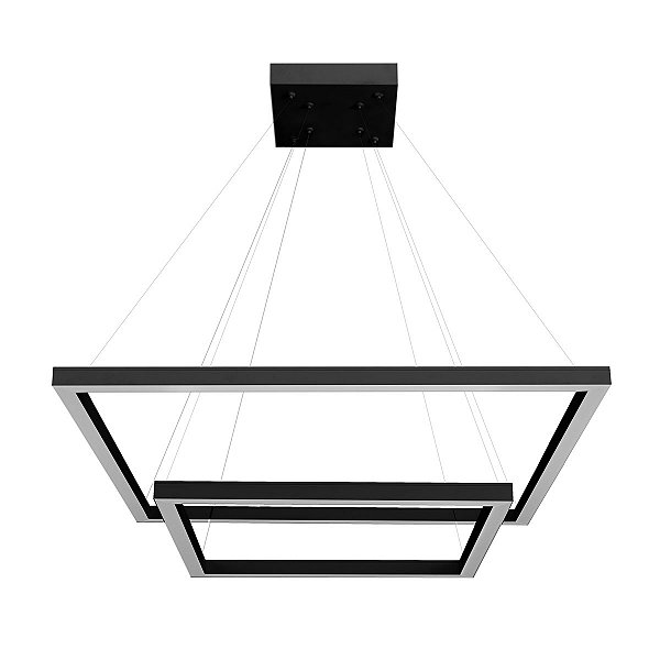 Lustre Pendente para sala Led 70w Perfiline Quadrado 2 Aro Preto com Luz Amarela 3000K BIV Llumm BronzeArte