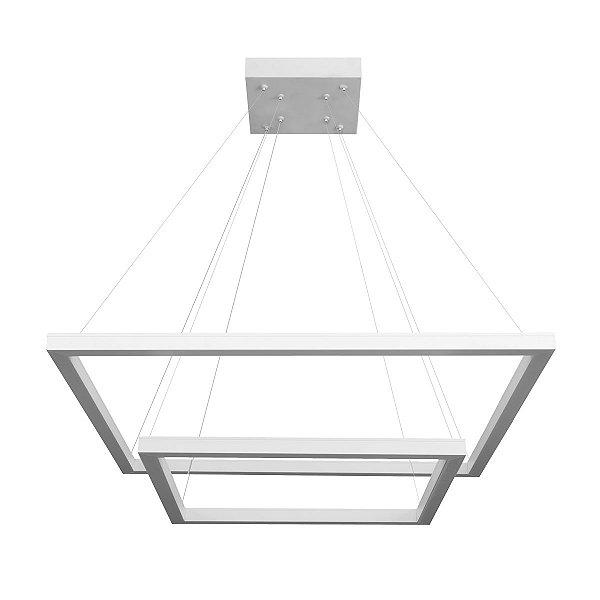 Lustre Pendente para sala Led 70w Perfiline Quadrado 2 Aro Branco com Luz Amarela 3000K BIV Llumm BronzeArte