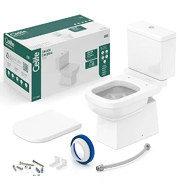 Kit Vaso Sanitário com Caixa Acoplada Celite Elite Branca, Assento PP SoftClose e Kit de Instalação