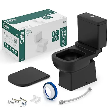 Kit Vaso Sanitário com Caixa Acoplada Celite Elite Matte Black, Assento PP SoftClose e Kit de Instalação