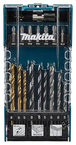 Kit de Brocas e Bits Makita 17 Peças B-74887 para Madeira, Concreto e Metal