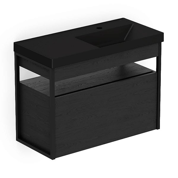 Gabinete em MDF com Lavatório Celite Flow 1 Gaveta 80x38cm Preto