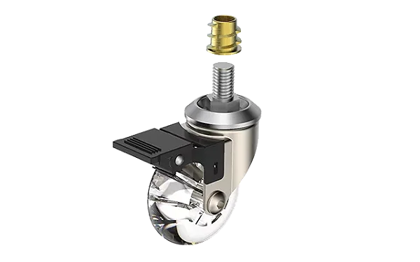Rodízio Gel 50mm com Freio e Pino Rosca M10x15mm com Bucha Níquel – Soprano