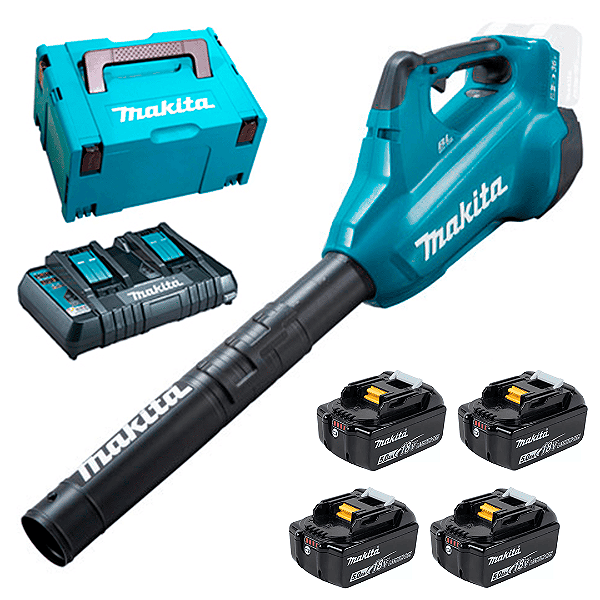 Kit Soprador Makita DUB362Z 36V com 4 Baterias 5Ah, Carregador Duplo e Maleta