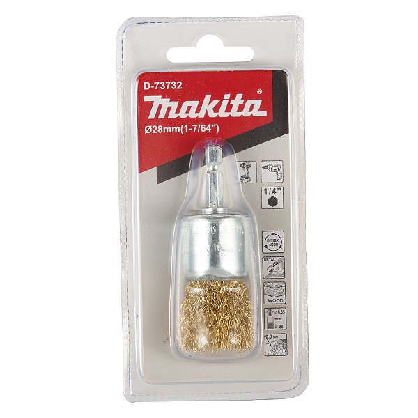 Escova de Aço Tipo Pincel Makita D-73732 – 28mm com Encaixe Sextavado 1/4