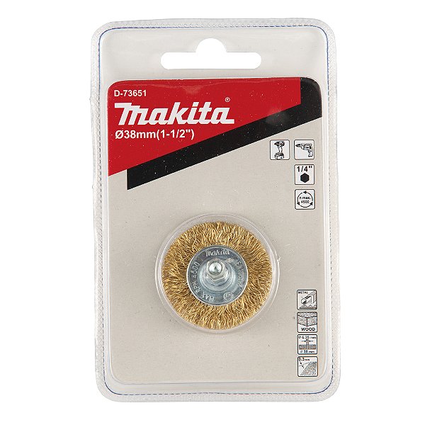 Escova de Aço Tipo Circular Makita D-73651 – 38mm com Encaixe Sextavado 1/4 para Furadeira