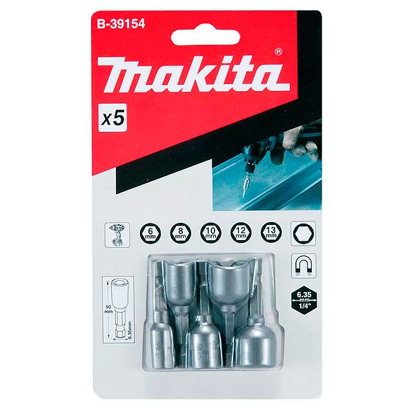 Jogo de Soquetes com 5 peças Magnéticos Makita B-39154
