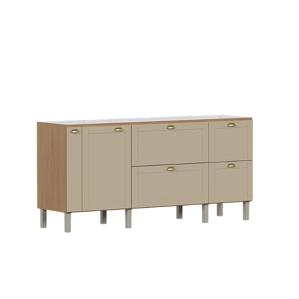 Gabinete de Cozinha em Madeira Grou 194cm JQB/Areia para Pia de 200cm – Cozimax