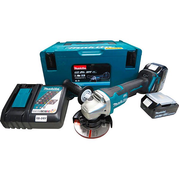 Esmerilhadeira Angular Makita DGA458RTJ 18V 4.1/2 com 2 Baterias 5Ah, Carregador e Maleta