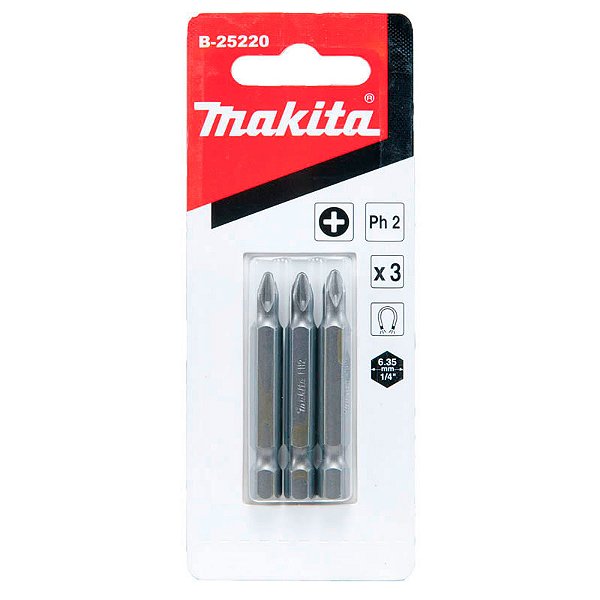 Ponta Bit Philips PH2 50 mm Makita com 3 Peças – B-25220