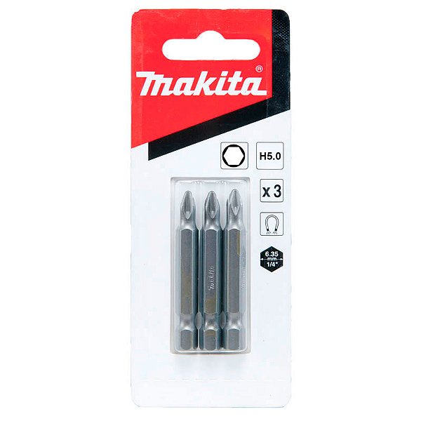Ponta Bit Hexagonal 5.0 mm 50 mm Makita com 3 Peças – B-25460