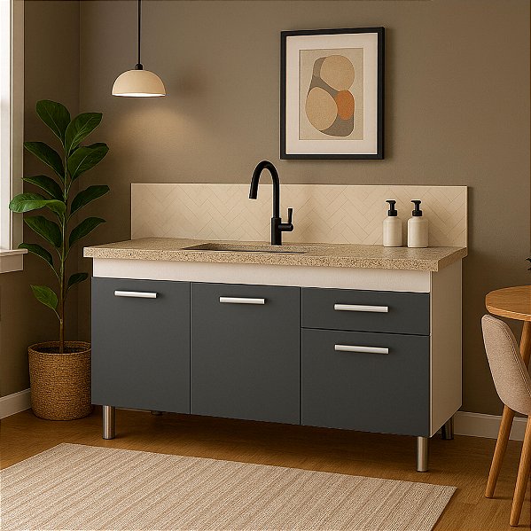 Gabinete para Cozinha Fimap Vitória 1,14m Grafite