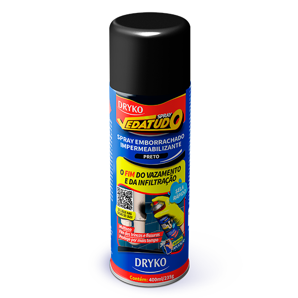 Spray Impermeabilizante Emborrachado Veda Tudo Preto 400ml - Dryko