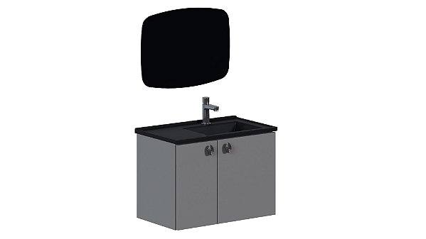 Conjunto de Gabinete para Banheiro e Espelheira em Aço Tarumã Cinza com Lavatório Preto Fosco – Cozimax
