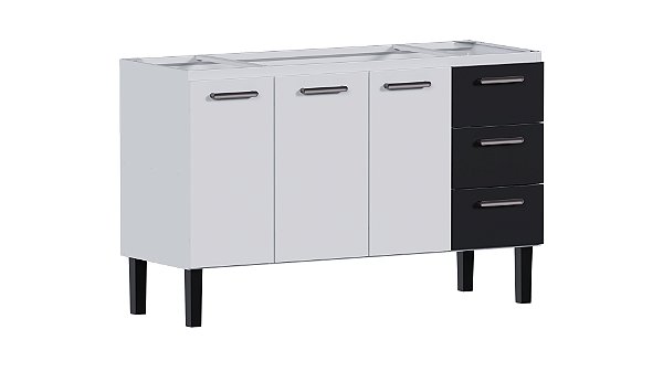 Gabinete de Cozinha em Aço Vênus 144cm Preto para Pia de 150cm – Cozimax
