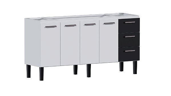 Gabinete de Cozinha em Aço Vênus 174cm Preto para Pia de 180cm – Cozimax