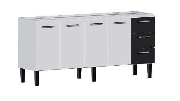 Gabinete de Cozinha em Aço Vênus 192cm Preto para Pia de 200cm – Cozimax