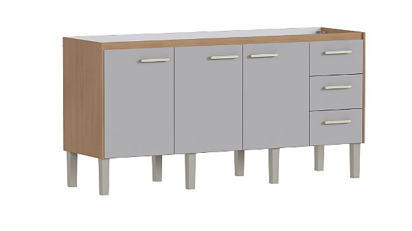 Gabinete de Cozinha em Madeira Ibis 174cm Jequitibá/Nude para Pia de 180cm – Cozimax