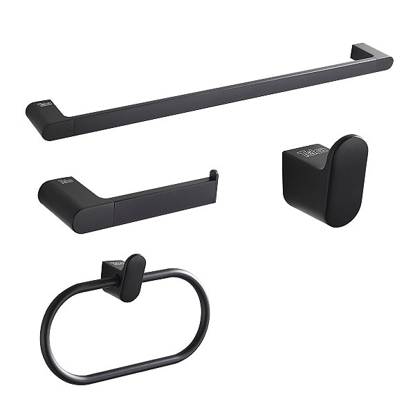 Kit de Acessórios para Banheiro TELCA Preto Fosco 04 Peças - R.99100