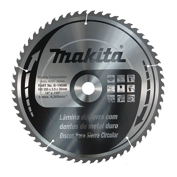 Disco de Serra Circular para Madeira 355 x 30 mm 60 Dentes ATAF B-19598 Makita