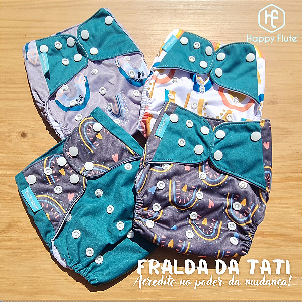 KIT 4 FRALDAS ECOLÓGICAS HAPPY FLUTE - VERDE INTENSO ARCOS