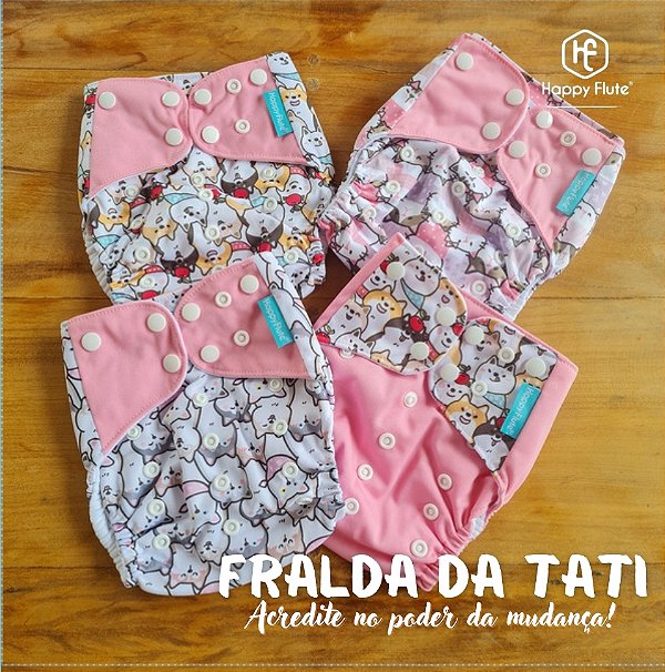 KIT 4 FRALDAS ECOLÓGICAS HAPPY FLUTE - ROSA GATINHOS