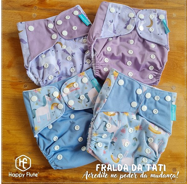PRONTO PRA USAR - KIT 4 FRALDAS ECOLÓGICAS HAPPY FLUTE NOVA COLEÇÃO