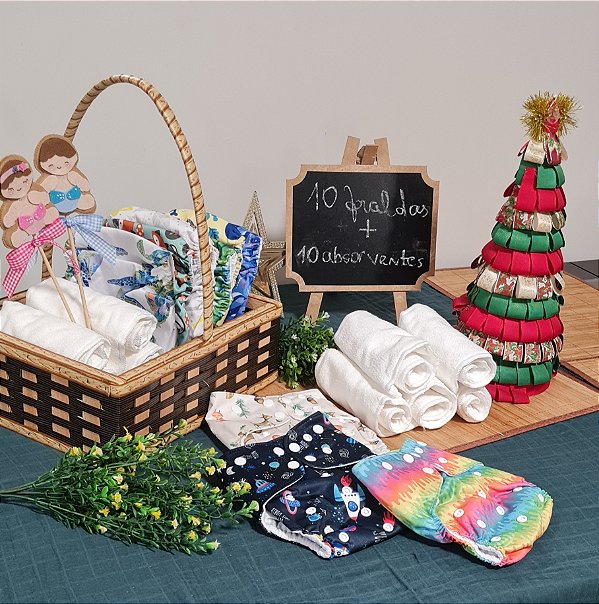 SALÐÃO! 10 FRALDAS ECOLÓGICAS + 10 ABSORVENTES TRIPLA CAMADA