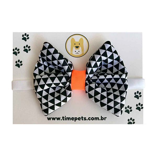 Gravata Borboleta Pet Preto/Branco e Neon