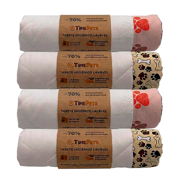 Kit 4 un Tapete Higiênico Lavável 100% Algodão | Patinhas