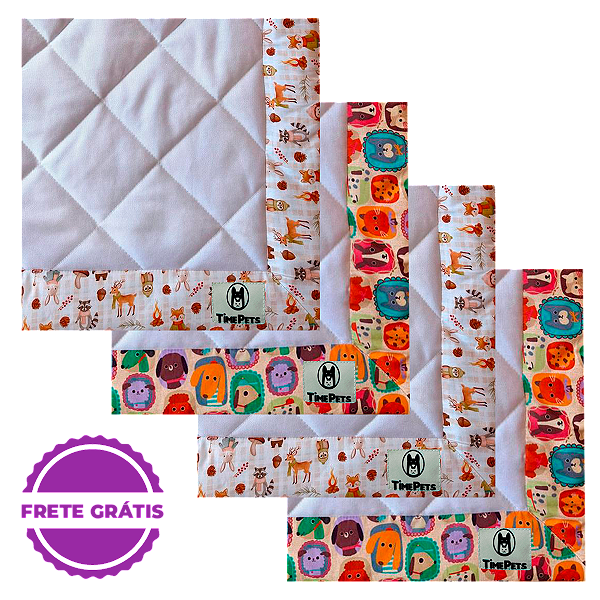 Kit 4 un Tapete Higiênico Lavável 100% Algodão | Bicharada