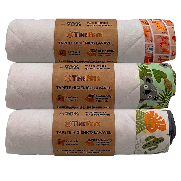 Kit 3 un Tapete Higiênico Lavável 100% Algodão | Bicharada