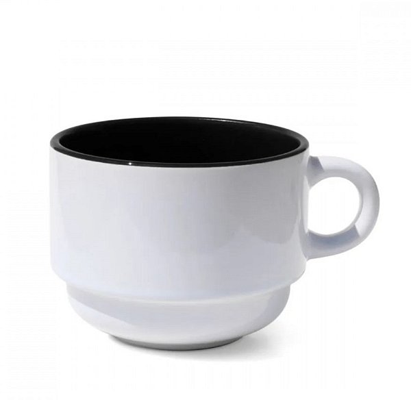 Xícara de Cerâmica Branca com interior colorido Preto 180ml – Ideal para Sublimação - Empilhável